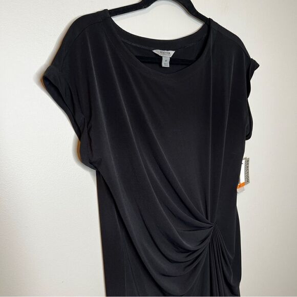 Kenneth Cole Reaction Black Short Sleeve Ruched Asymmetrical Dress Size Medium - Picture 5 of 10
